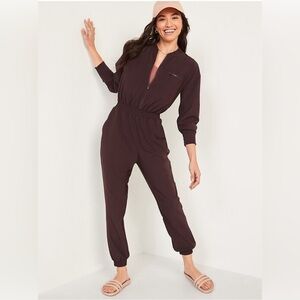 NWT! Women's Plum Wine StretchTech Cropped Zip Bomber Jumpsuit  - Size XS